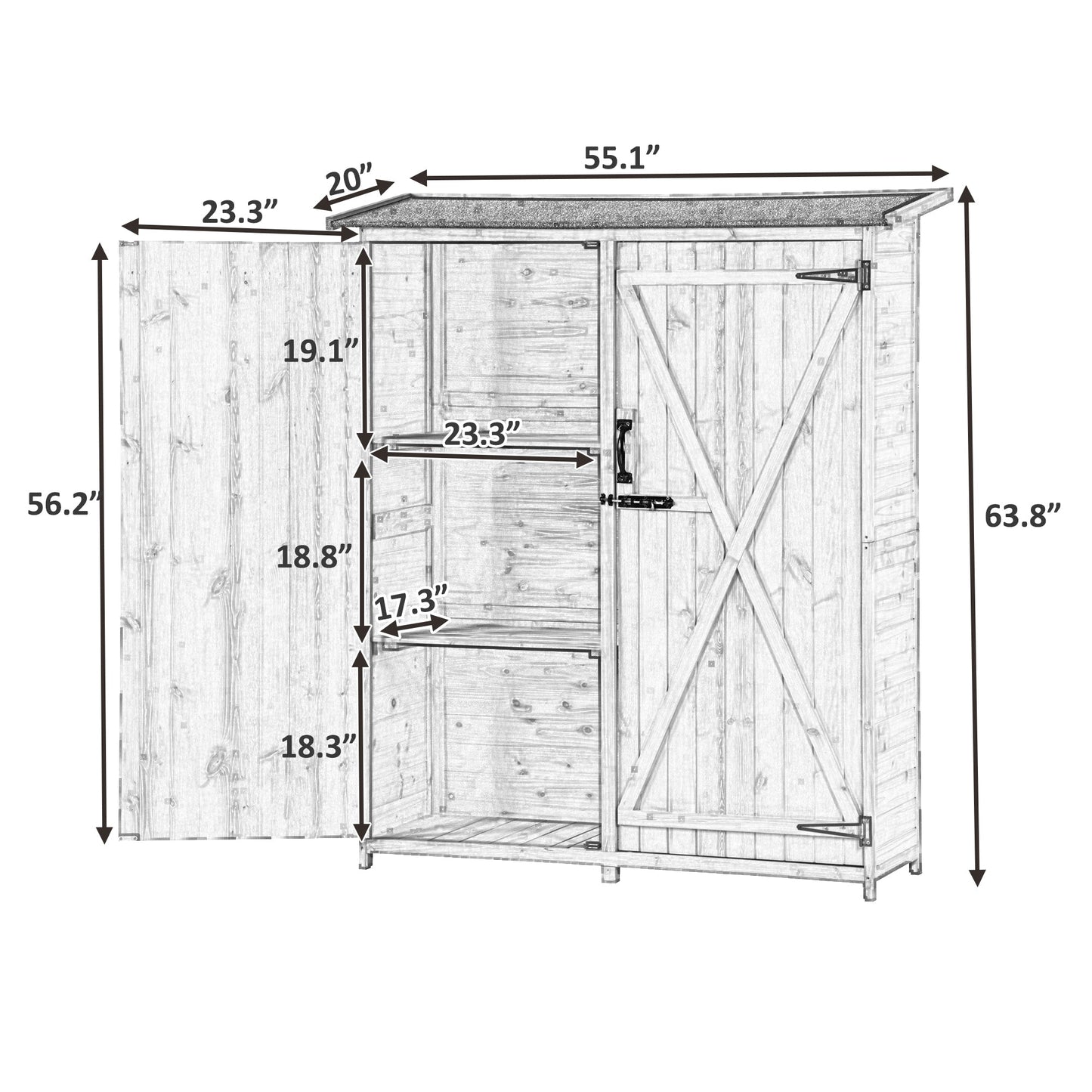 Abri de rangement en bois premium 5,3 pieds x 4,6 pieds avec toit étanche