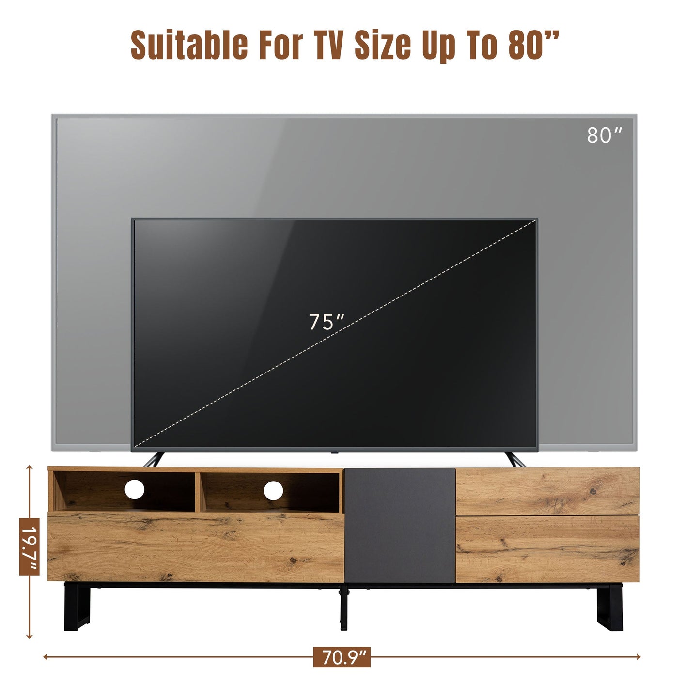 Modern TV Stand for 80'' TV with Double Storage Space - Korvel