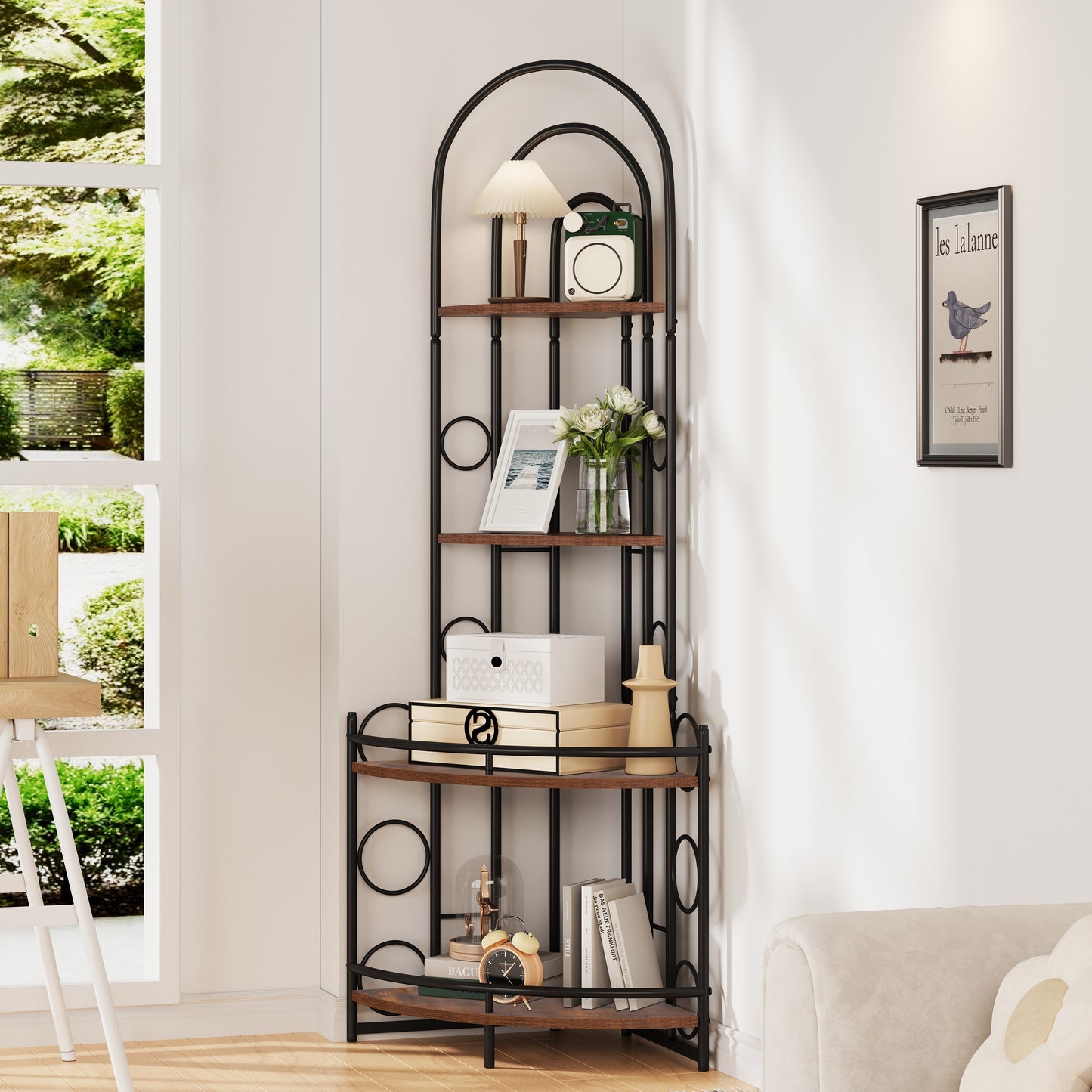 4-Tier Corner Bookshelf, Modern Style, Plant Stand with Metal Frame - Korvel