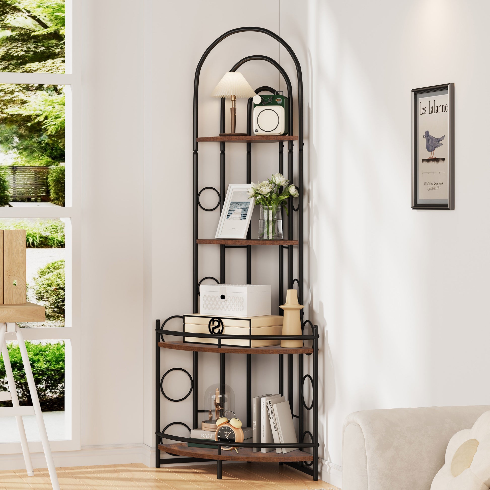 4-Tier Corner Bookshelf, Modern Style, Plant Stand with Metal Frame - Korvel