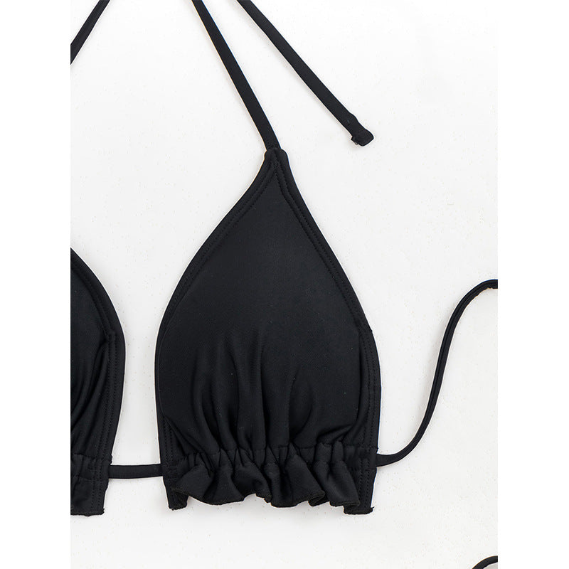 Solid color lace up backless sexy bikini split swimsuit - Korvel