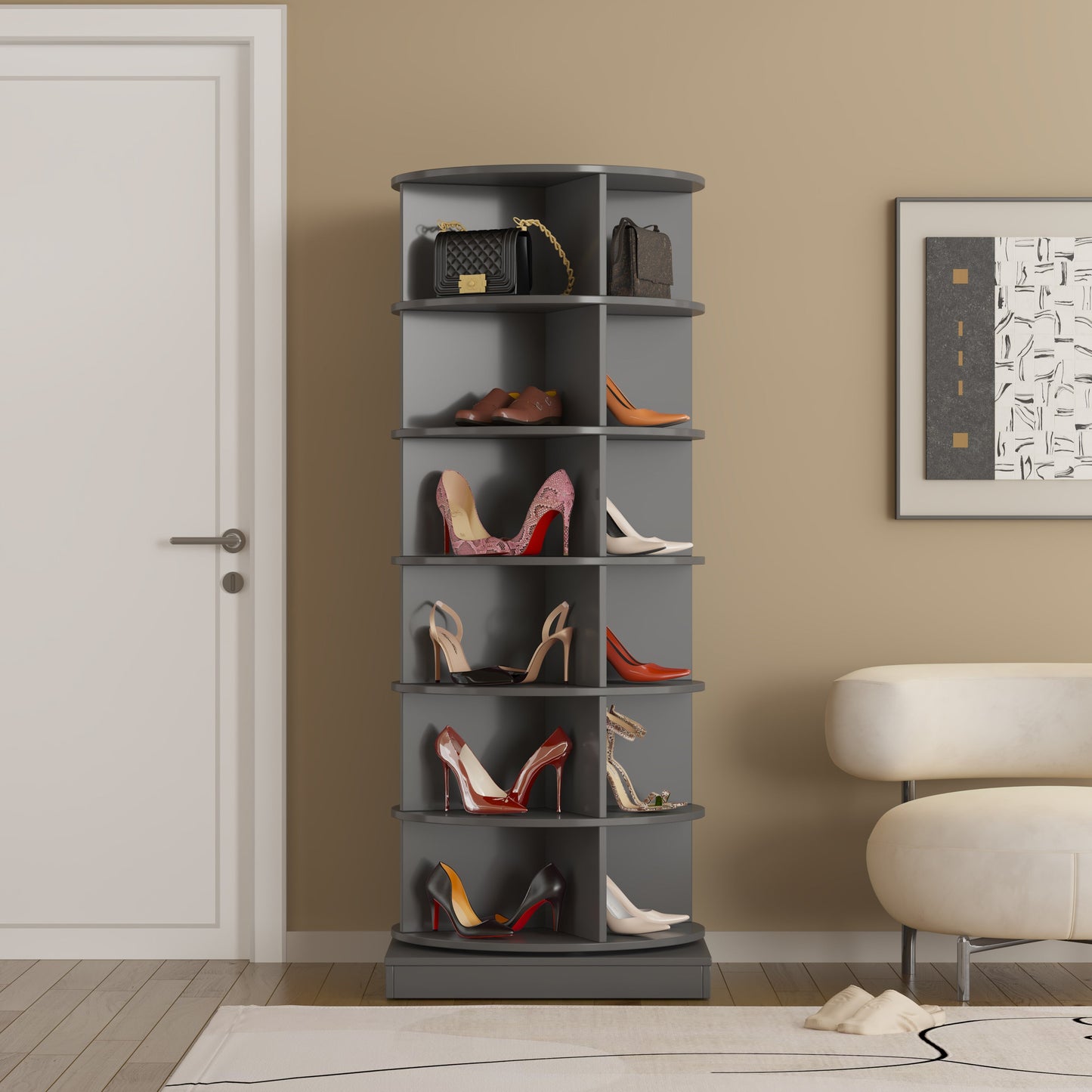 new 360 gray rotating shoe cabinet with 7 layers can accommodate up to 28 Paris shoes - Korvel