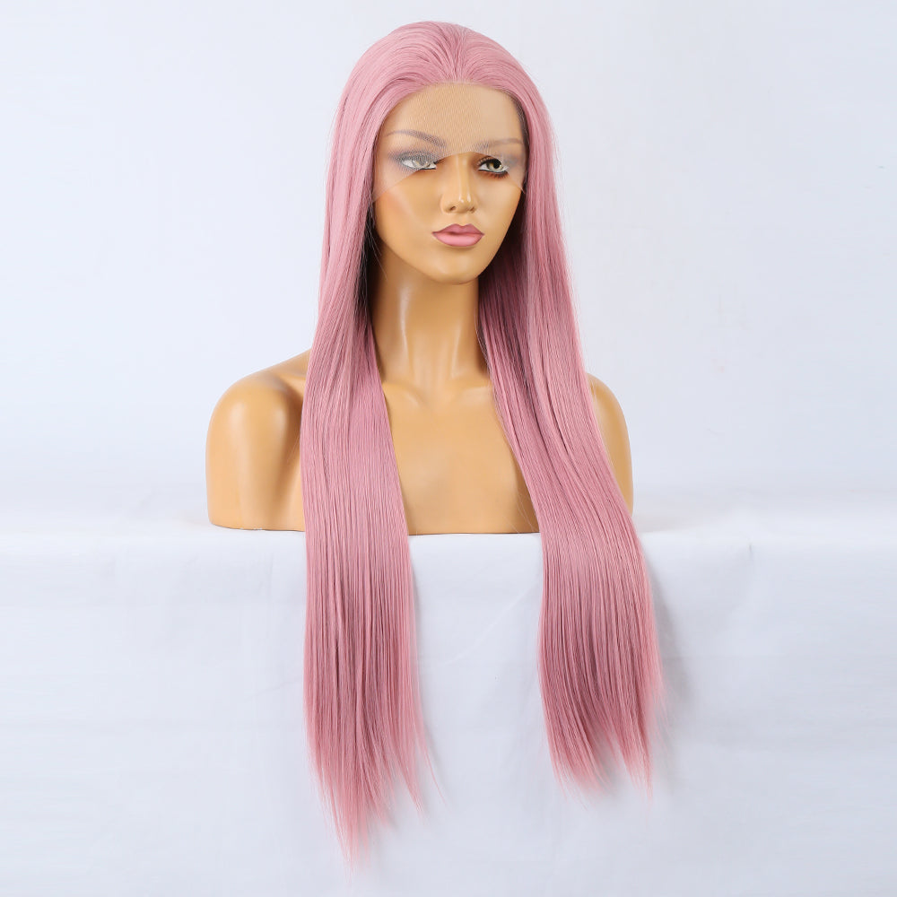 Synthetic Lace Wig Deep Part Long Straight Wig Ombre Pink Cosplay Wigs Synthetic Lace Wigs For Women - Korvel