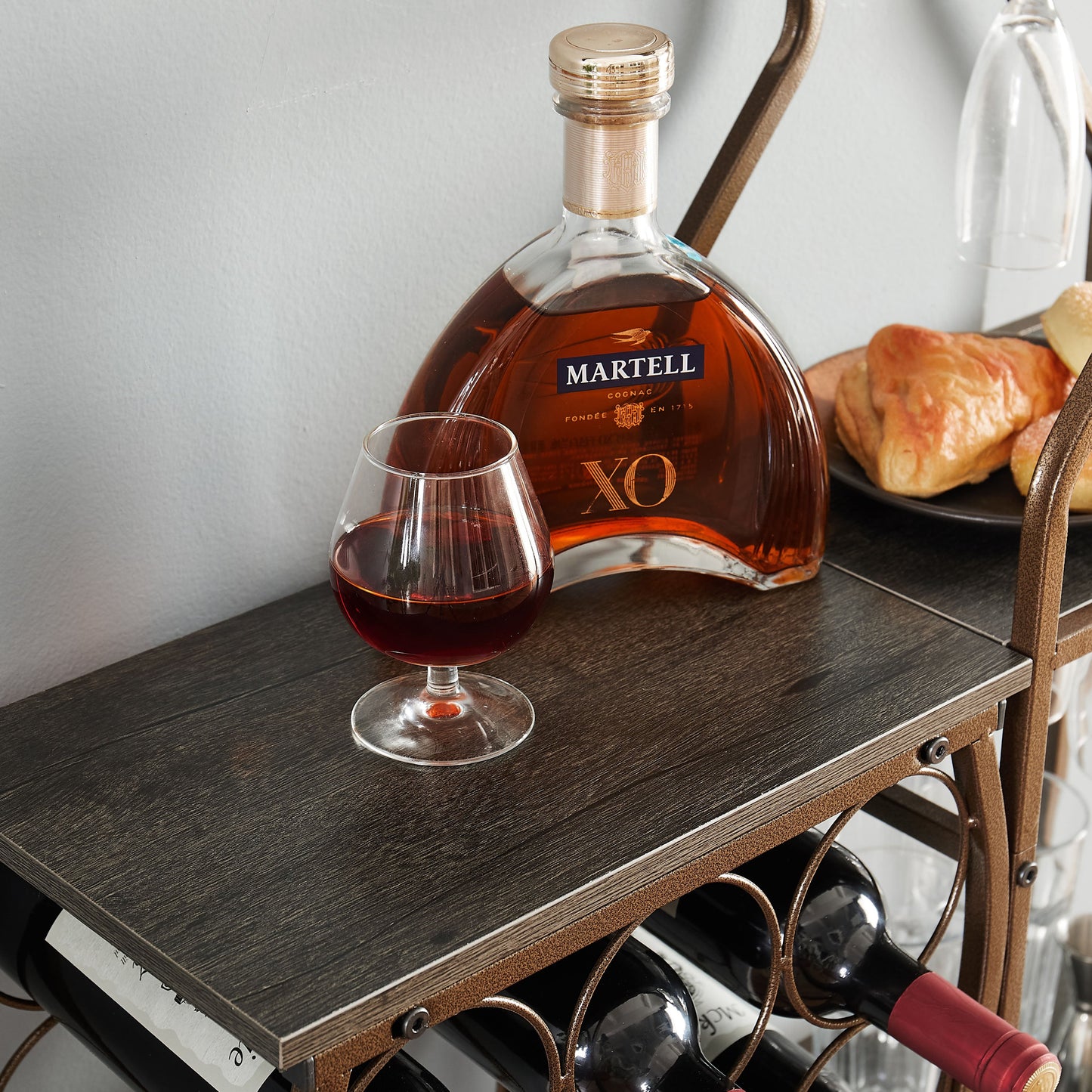 Elegant Grey 11-Bottle Wine Rack with Glass Holder