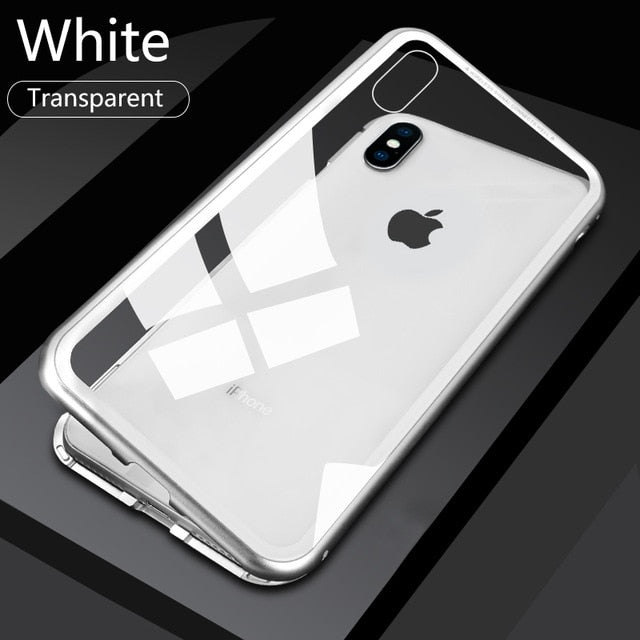 Double sided  Magnetic Case for iPhone X Clear Tempered Glass Magnet Adsorption Case - Korvel