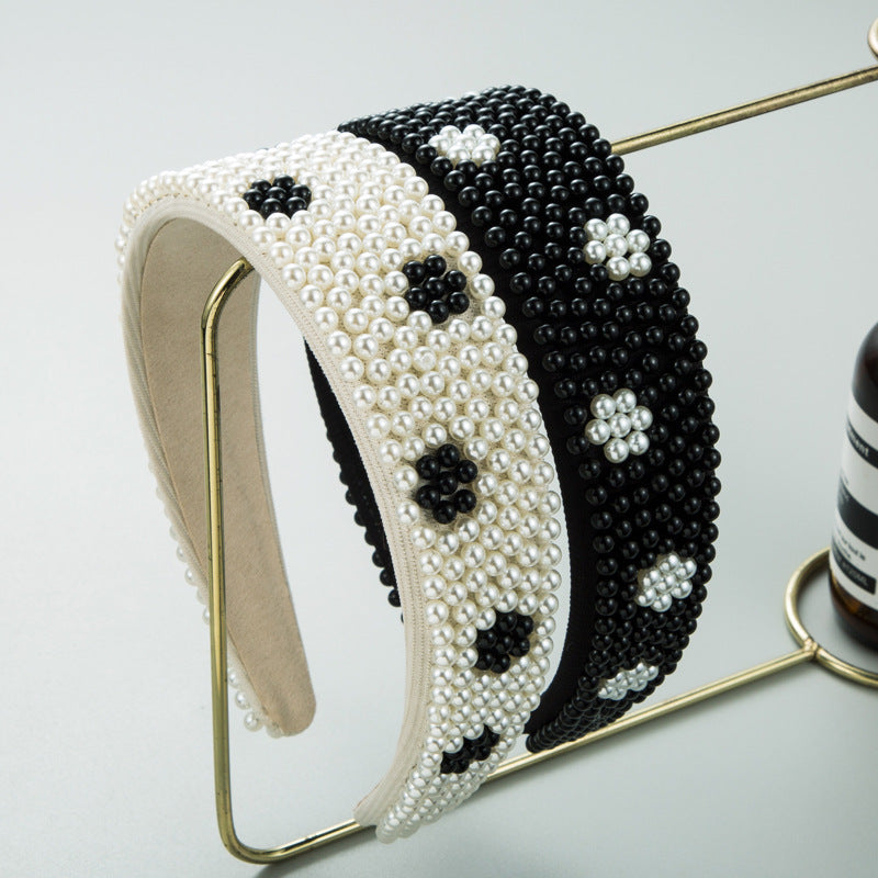 New Fashion Full Pearl Wide Edge Shampoo Headband Pressed Hair Ornament - Korvel