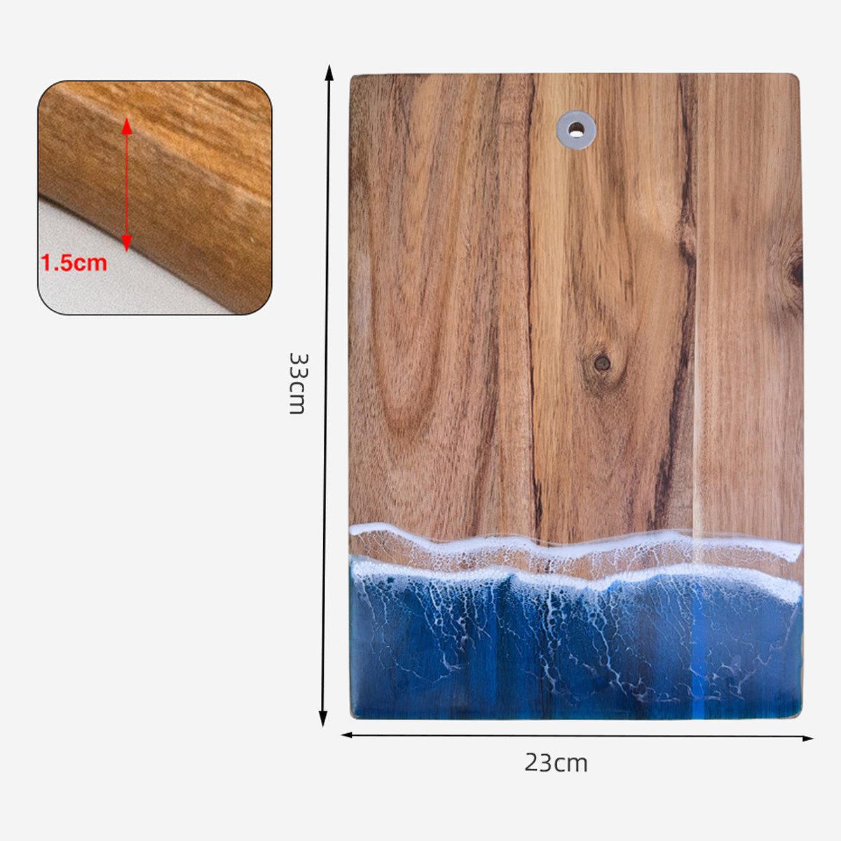 Wood Cutting Board Resin Blue green Wave Pattern - Korvel