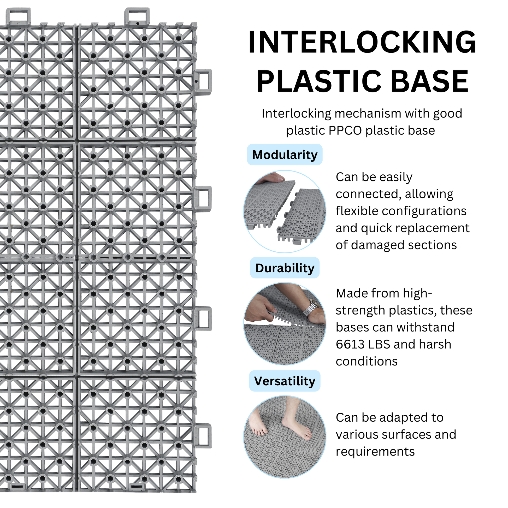 12 x 12 inch gray interlocking deck tiles, plastic waterproof, weighing up to 6613 pounds, with a rose pattern pack of 12 - Korvel