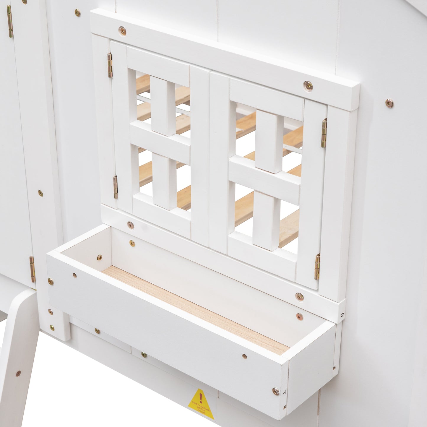 Twin over Twin House Bunk Bed with Roof , Window, Window Box, Door , with Safety Guardrails and Ladder,White - Korvel