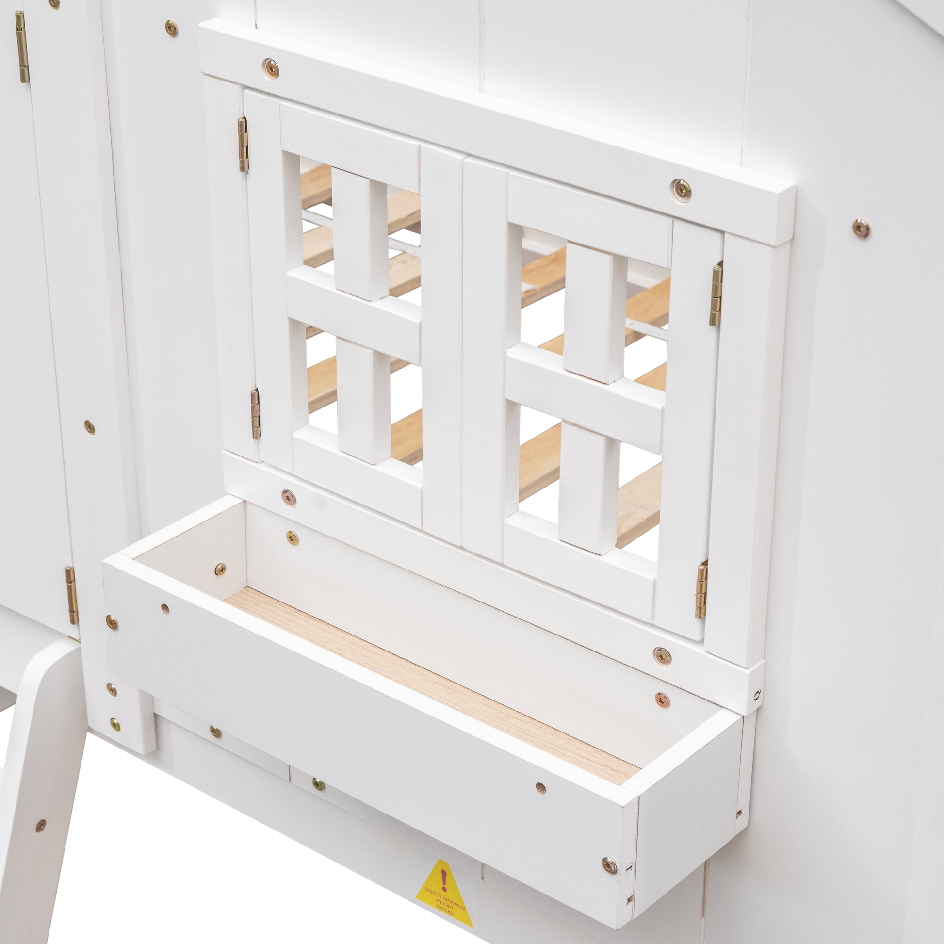 Twin over Twin House Bunk Bed with Roof , Window, Window Box, Door , with Safety Guardrails and Ladder,White - Korvel