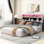 Queen Size Upholstered Platform Bed with Storage Headboard  LED  USB Charging and 2 Drawers  Beige - Korvel