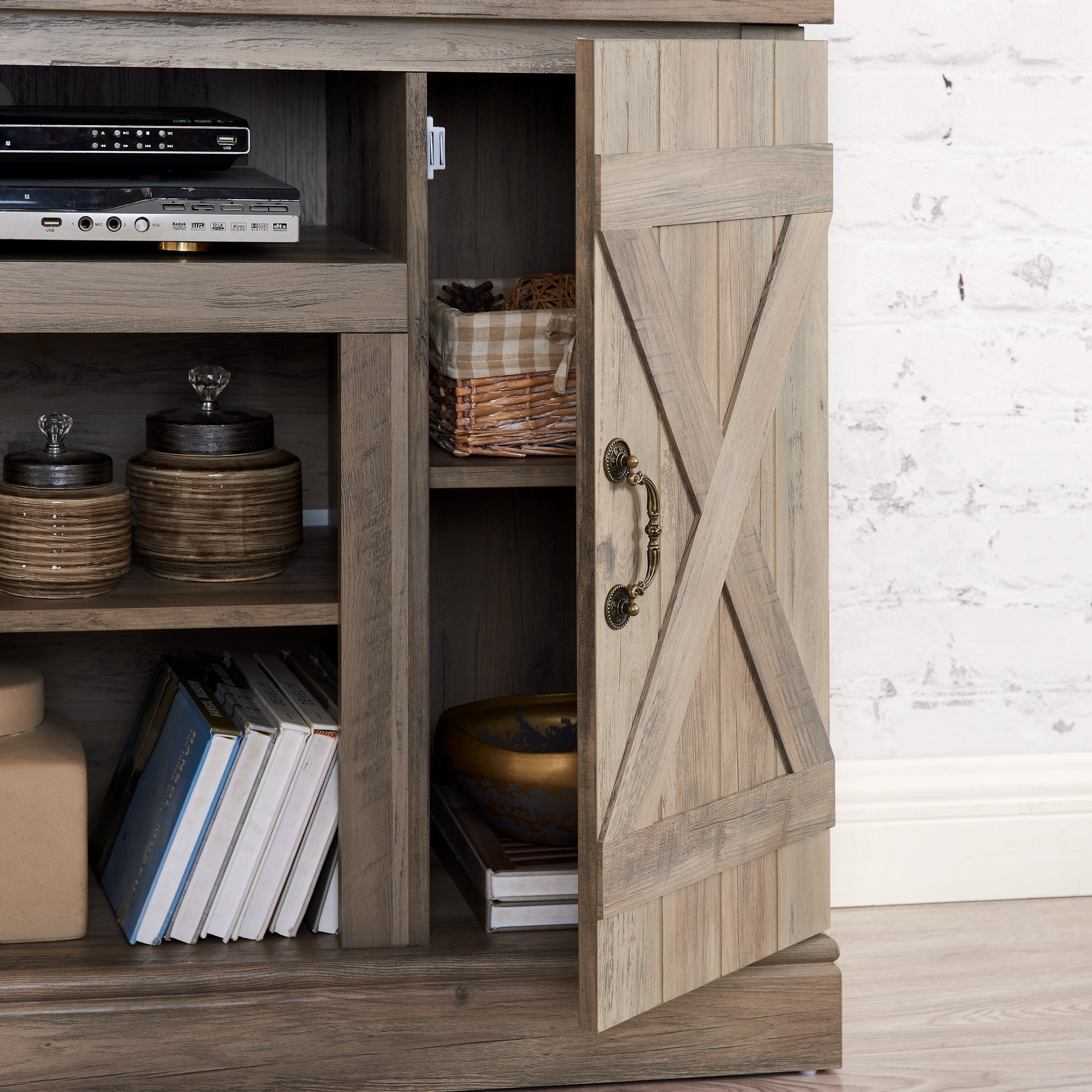 Farmhouse Classic Media TV Stand Antique Entertainment Console for TV up to 50" with Open and Closed Storage Space - Korvel