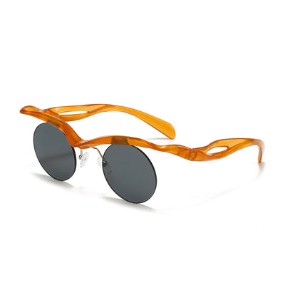 New Sunglasses Women's Round Frame Sunglasses Men's Trendy Ins Alien Half Frame Eyebrow Personalized Sunglasses - Korvel