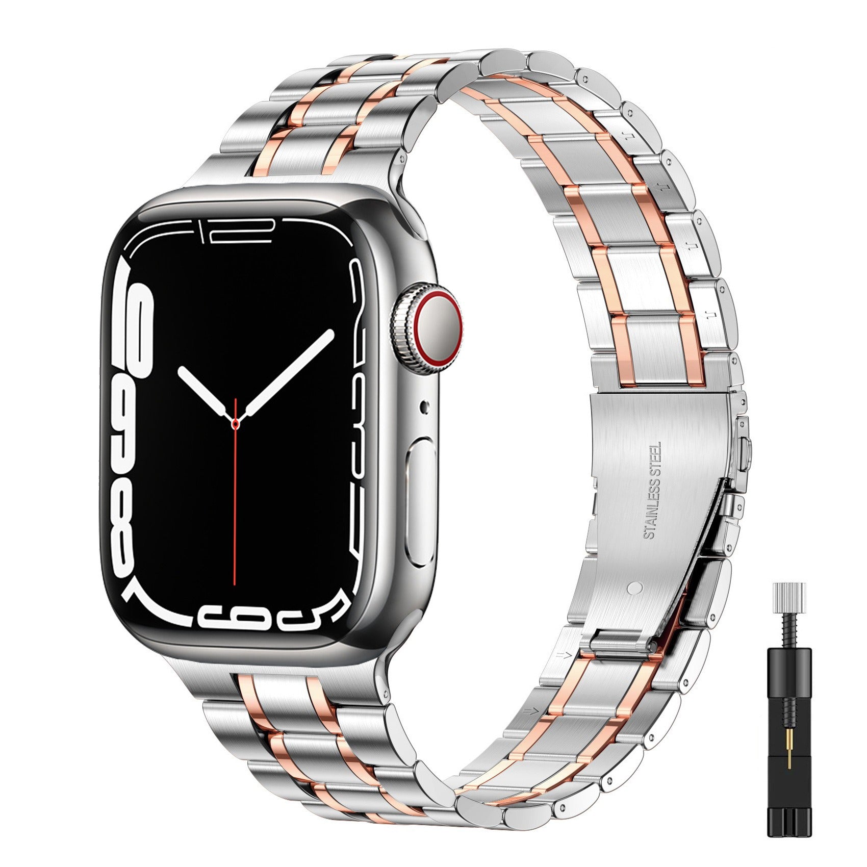 Suitable For Apple Watch S 3 4 5 iwatch S 7 8 9 Stainless Steel Metal Fine Steel Watch Chain With Five Beads - Korvel