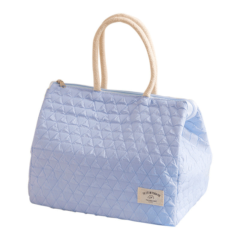ins style small fresh outdoor large capacity picnic insulation and cold storage bag fashionable diamond pattern zipper lunch box bag student lunch bag - Korvel