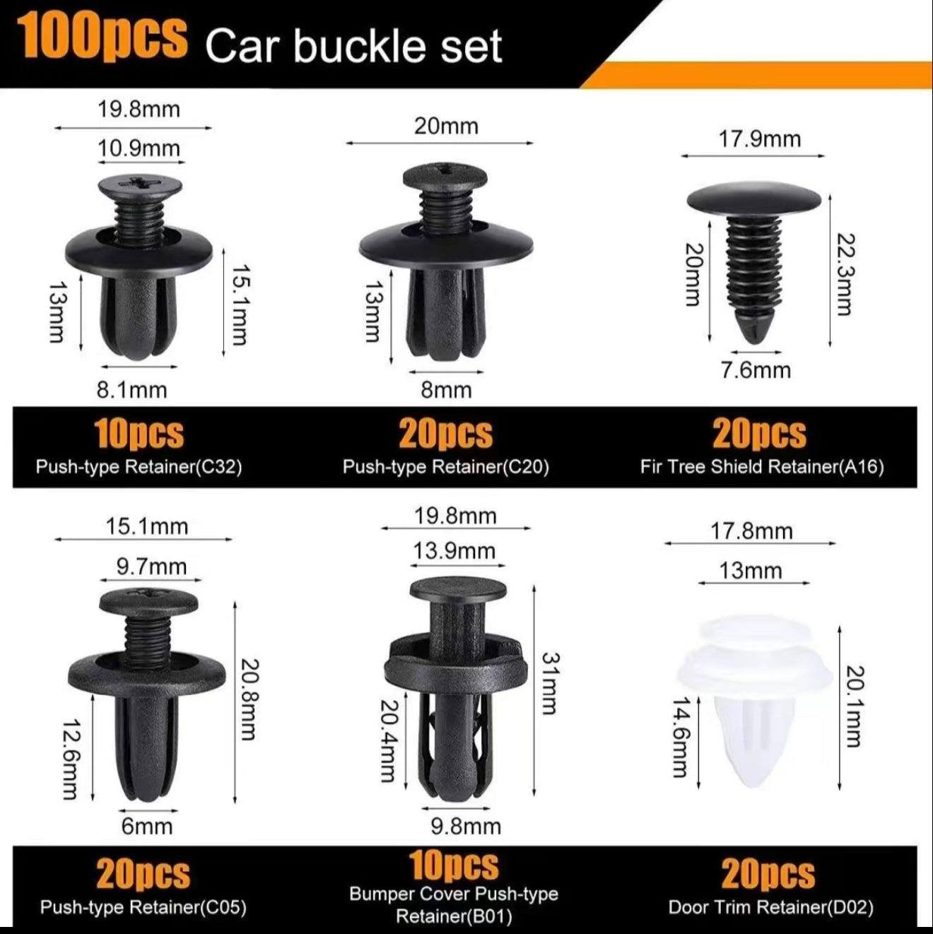 SnapClip Auto Set - Solución de fijación de 100 piezas