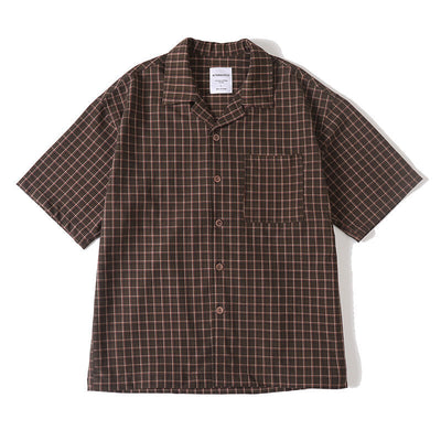 Vintage color woven plaid wrinkle resistant Cuban collar short sleeved shirt - Korvel