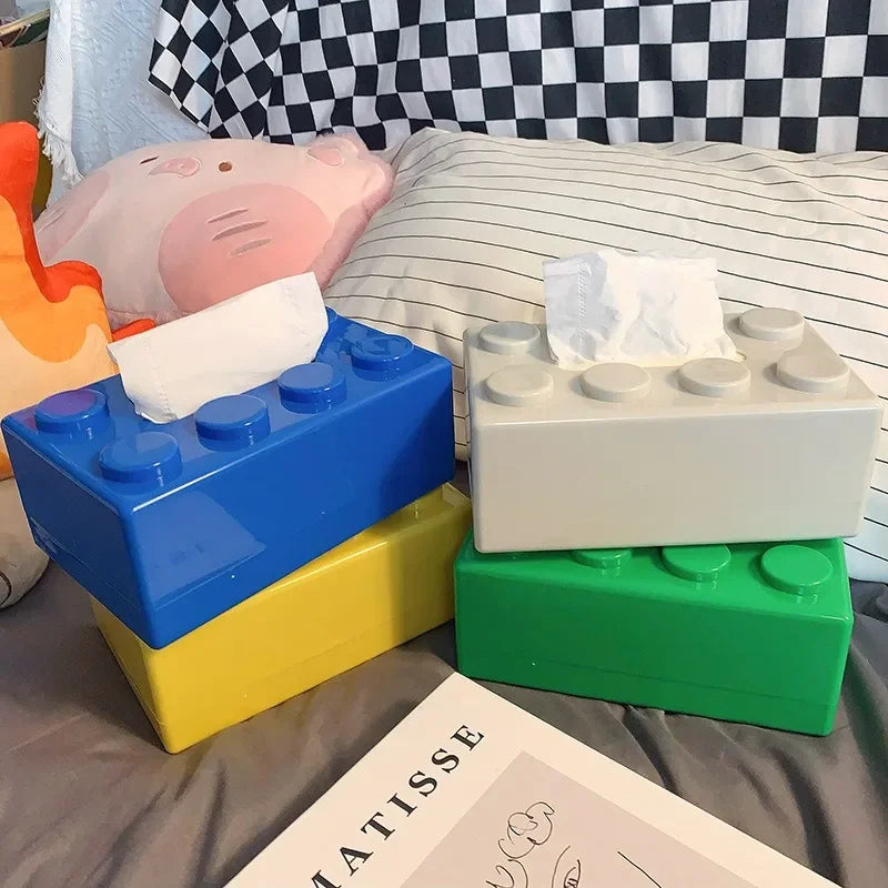 ABS Building Block Shaped Tissue Box Wall-mounted Creative Face Towel Box Organizer Perforation-free Removable - Korvel