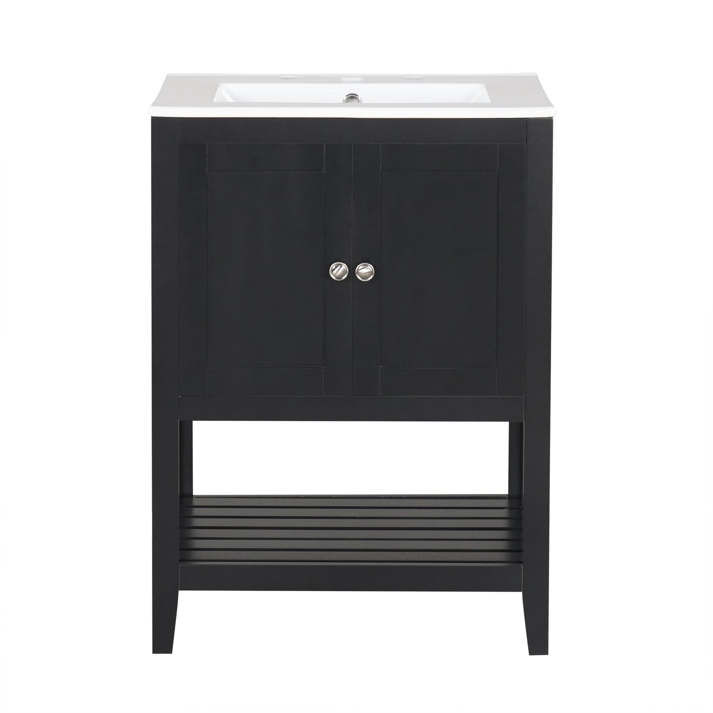 Meuble de salle de bain moderne noir de 24" avec évier en céramique élégant