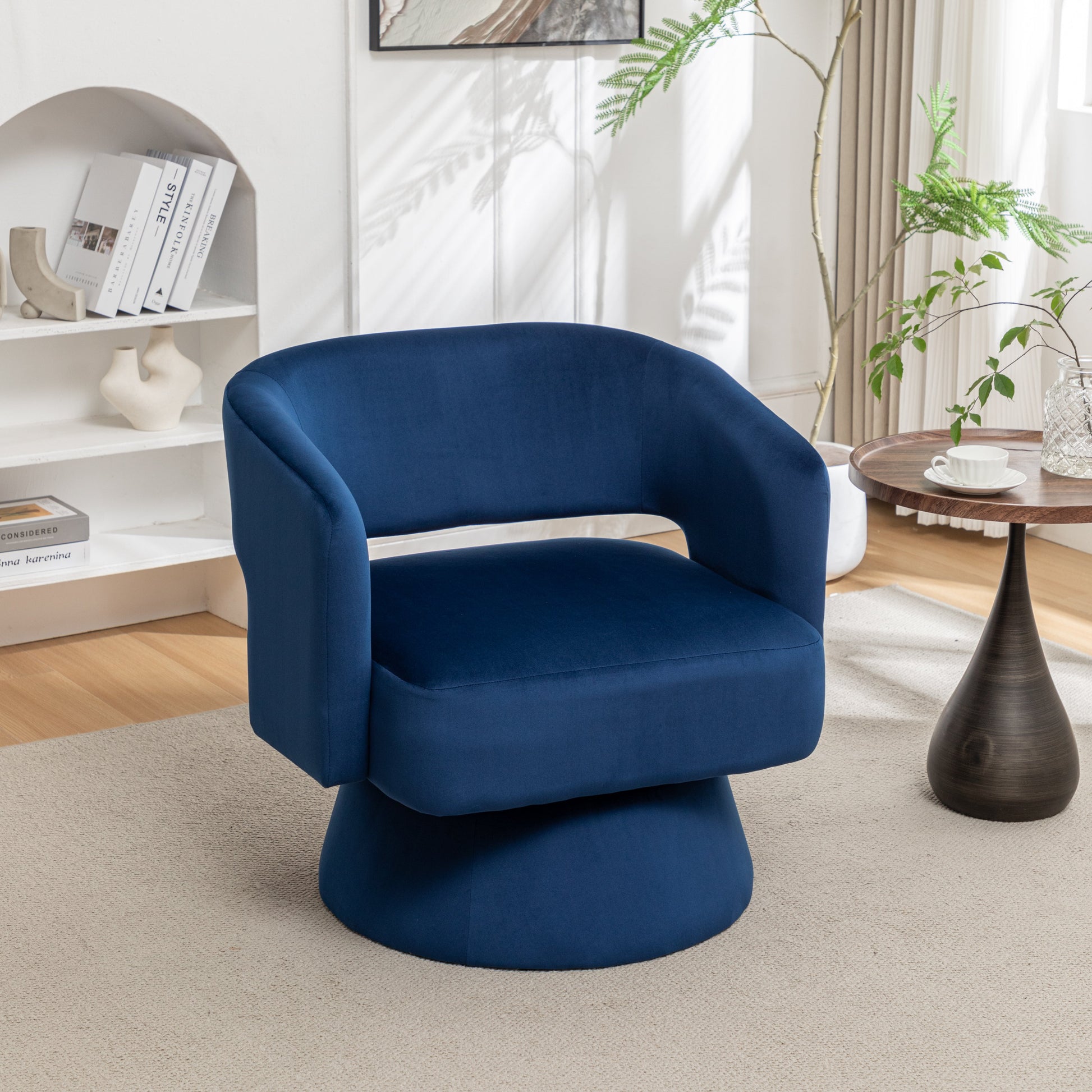 Swivel Barrel Chair, Velvet Accent Armchair 360 Degree Swivel Club Chair for Living Room Bedroom Reception Room - Korvel