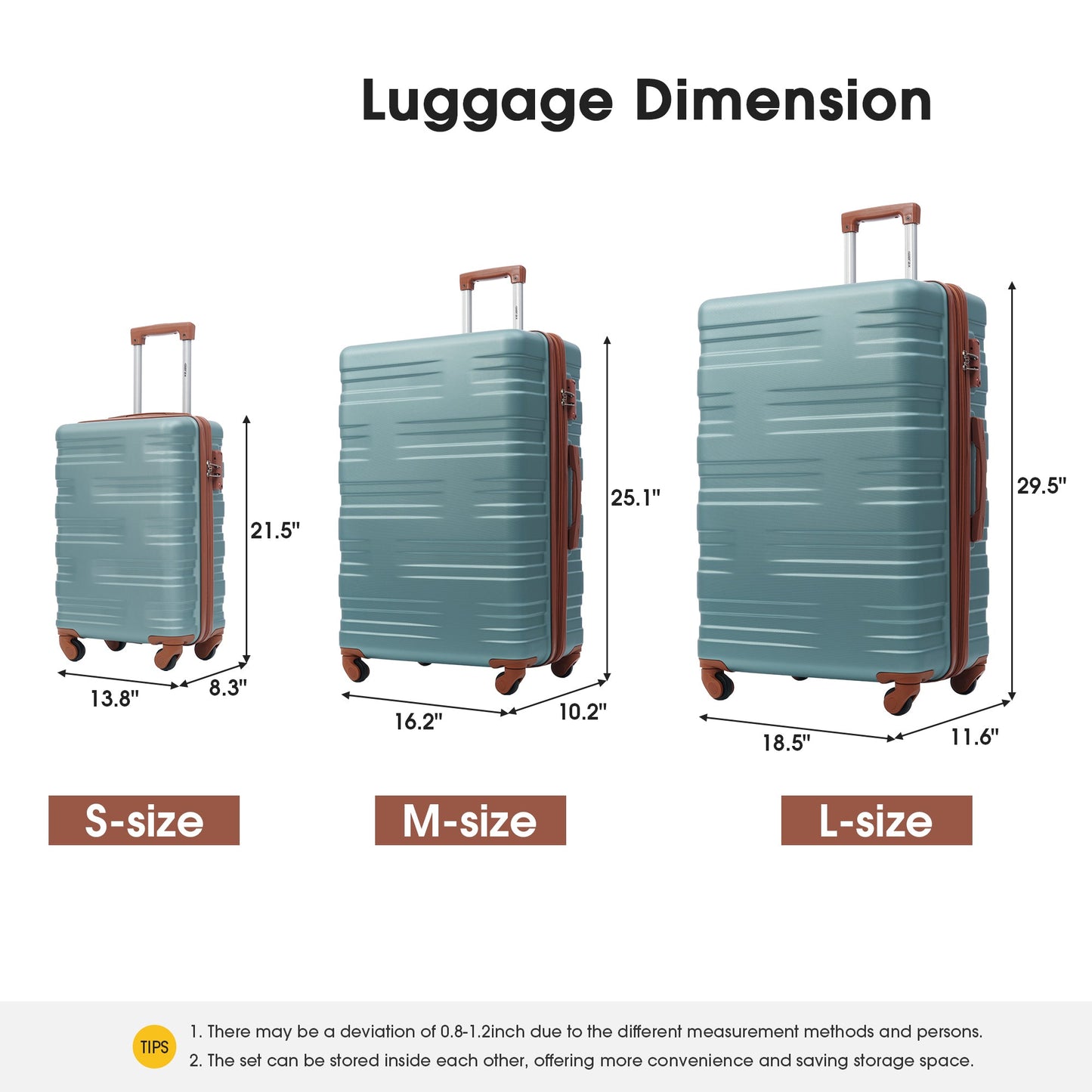 Hardshell Luggage Sets 3 Pcs Spinner Suitcase with TSA Lock Lightweight 20''24''28''  Green + ABS - Korvel