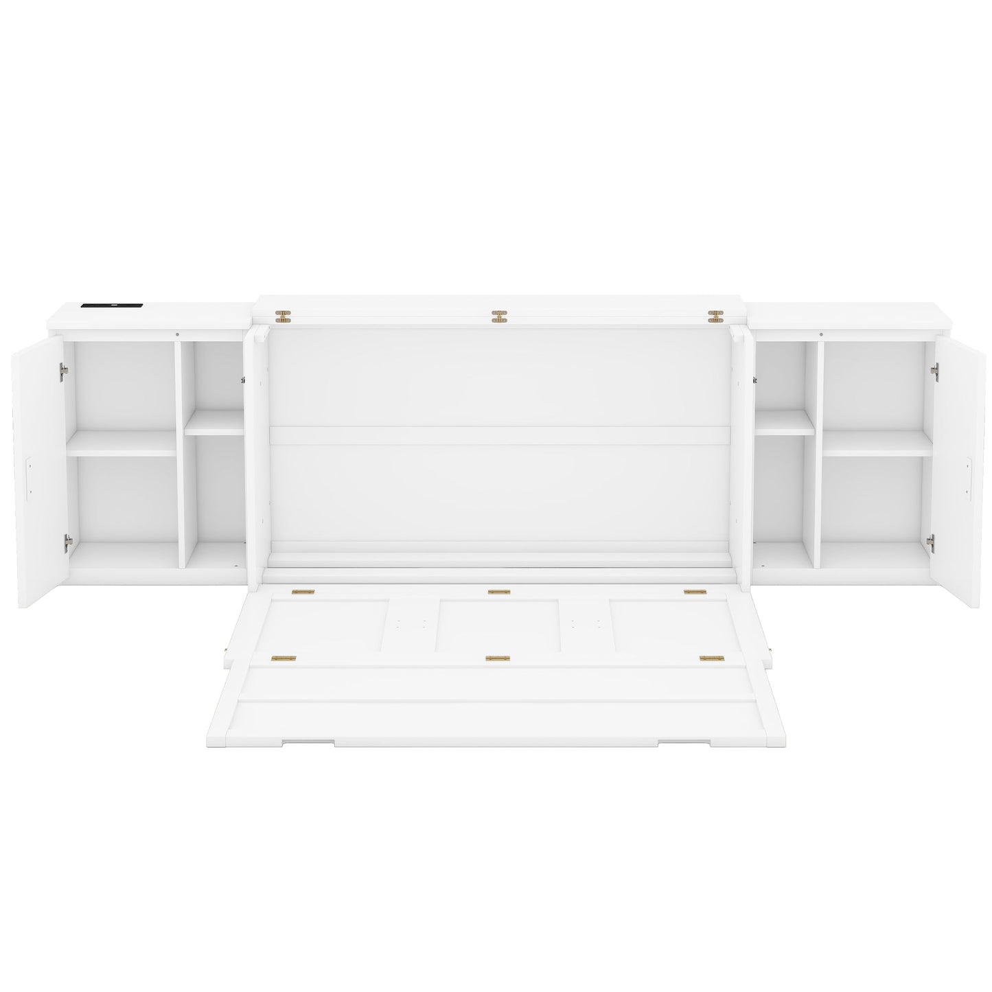 Lit Murphy Queen Size avec étagères et ports USB - Blanc