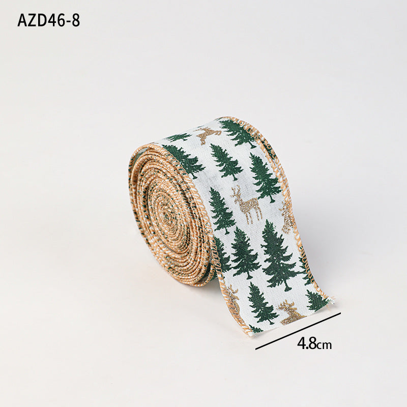 Christmas decoration ribbon, cedar pattern printed ribbon, bow tie, Christmas decoration ribbon, holiday ribbon - Korvel