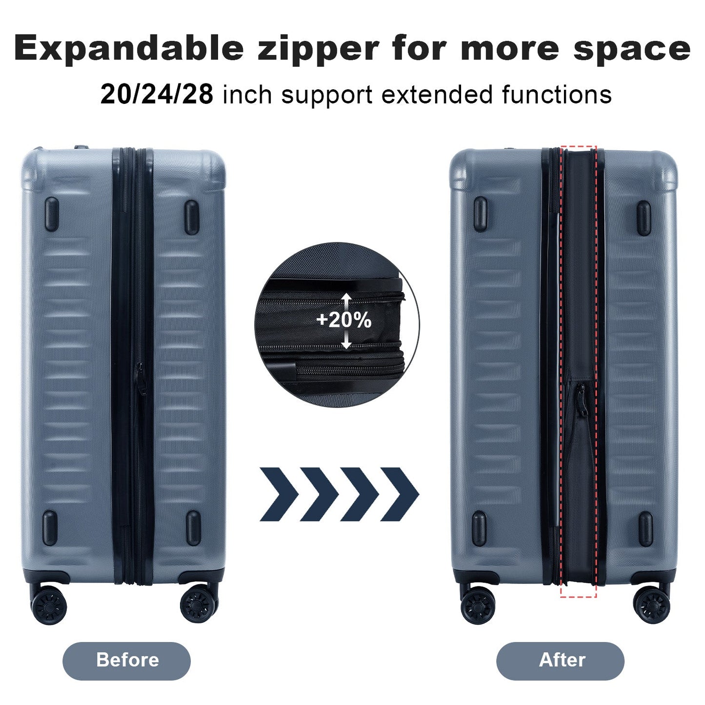 Luggage Sets New Model Expandable ABS+PC 3 Piece Sets with Spinner Wheels Lightweight TSA Lock (20/24/28), STEEL GRAY - Korvel