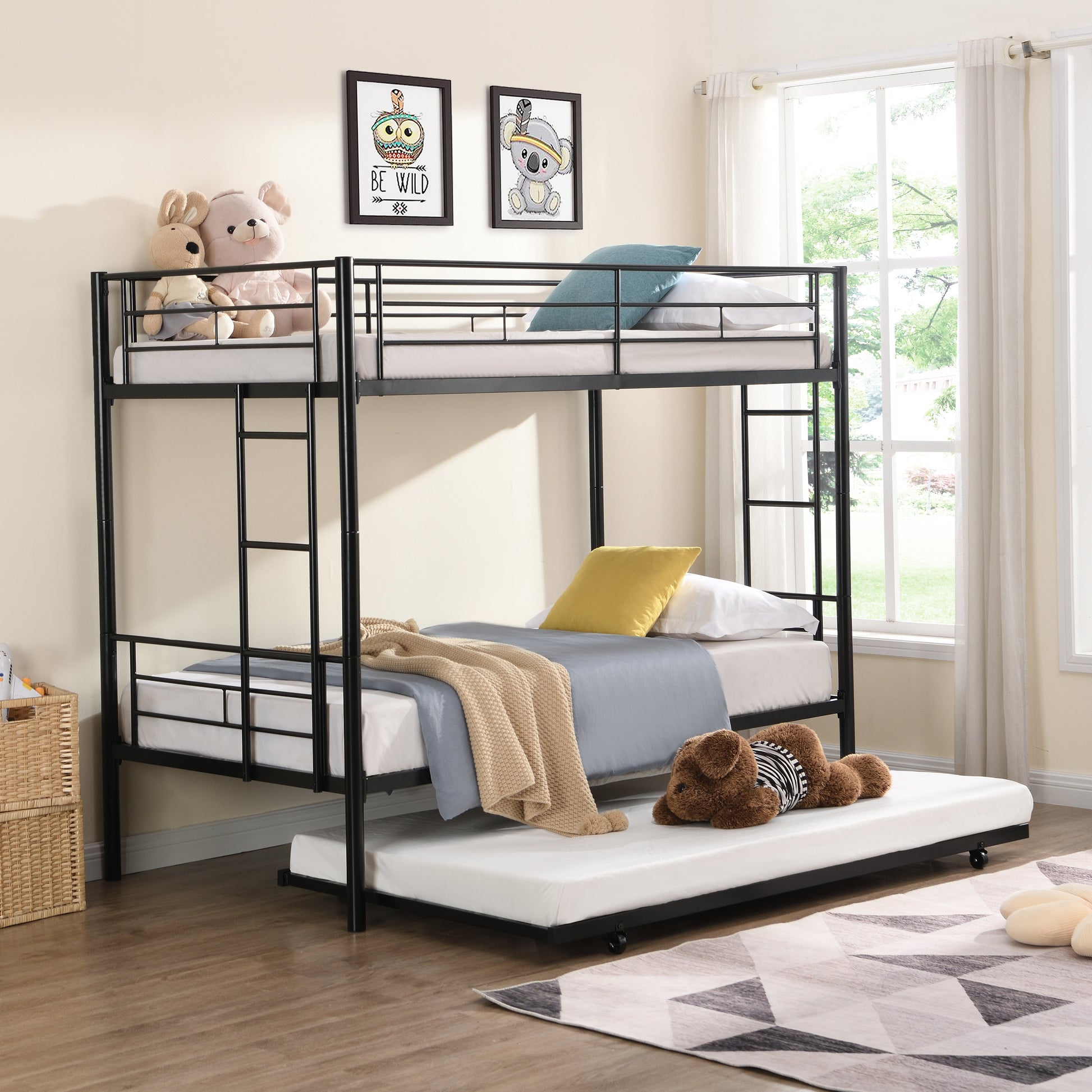 METAL Bunk Bed with trundle Black - Korvel