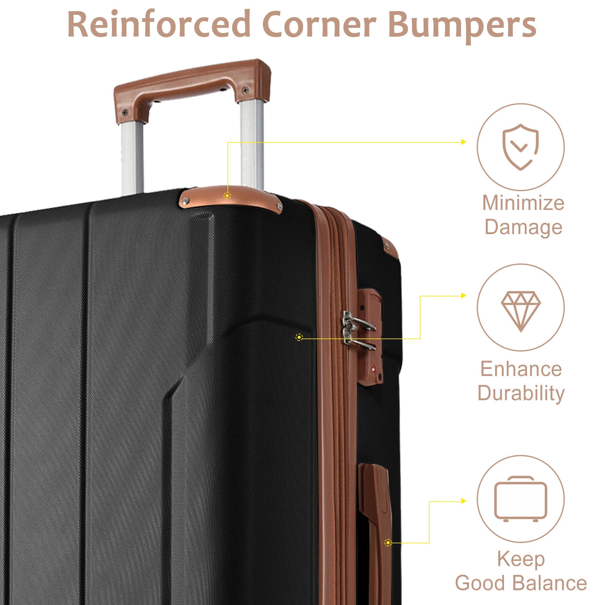 Hardshell Luggage Spinner Suitcase with TSA Lock Lightweight Expandable 24'' (Single Luggage) Black Brown + ABS + 24 Inch - Korvel