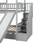 Lit superposé jumeau sur jumeau avec trundle et toboggan - Gris
