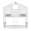 Twin over Twin House Bunk Bed with Roof , Window, Window Box, Door , with Safety Guardrails and Ladder,White - Korvel