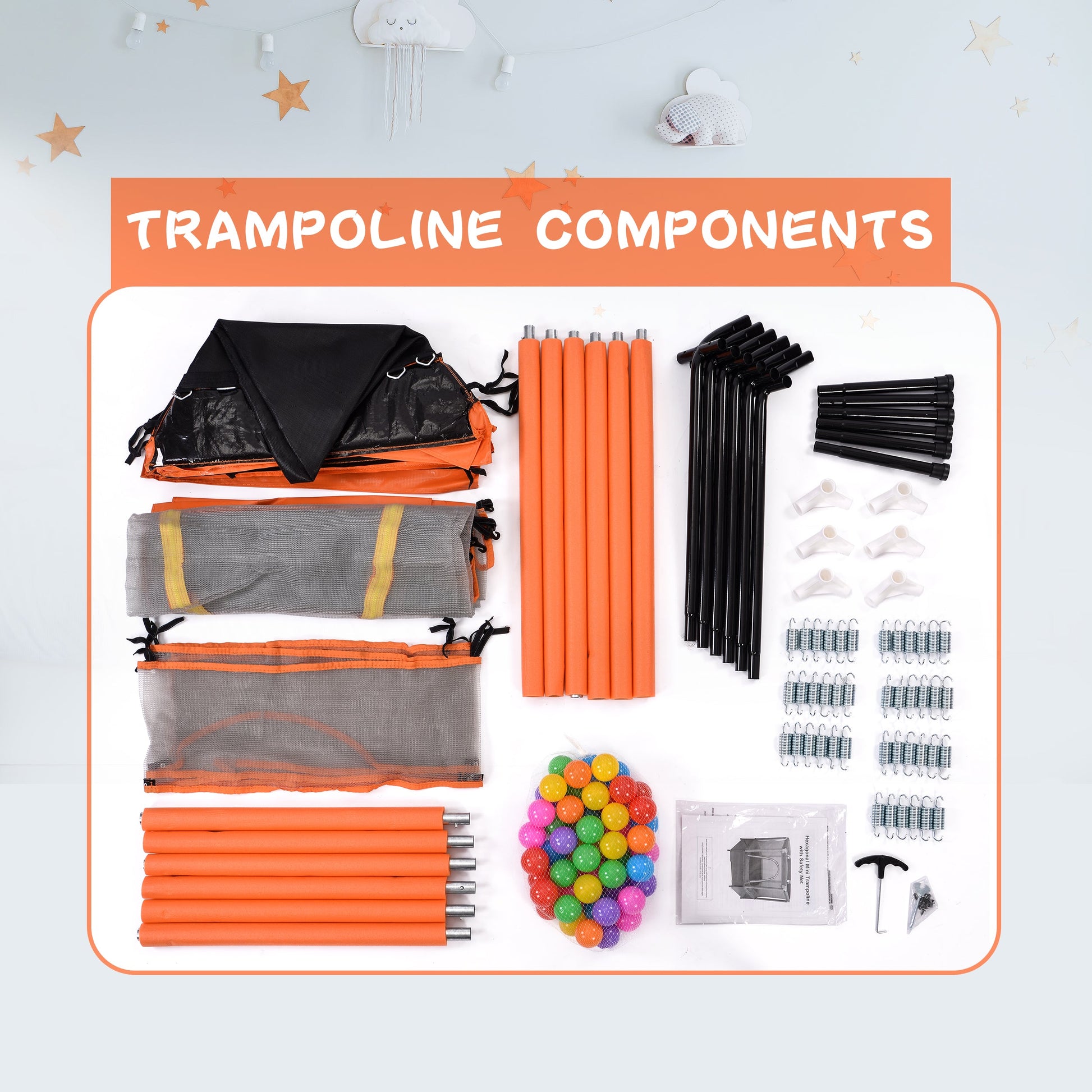 55'' Toddlers Trampoline with Safety Enclosure Net and Balls, Indoor Outdoor Mini Trampoline for Kids - Korvel