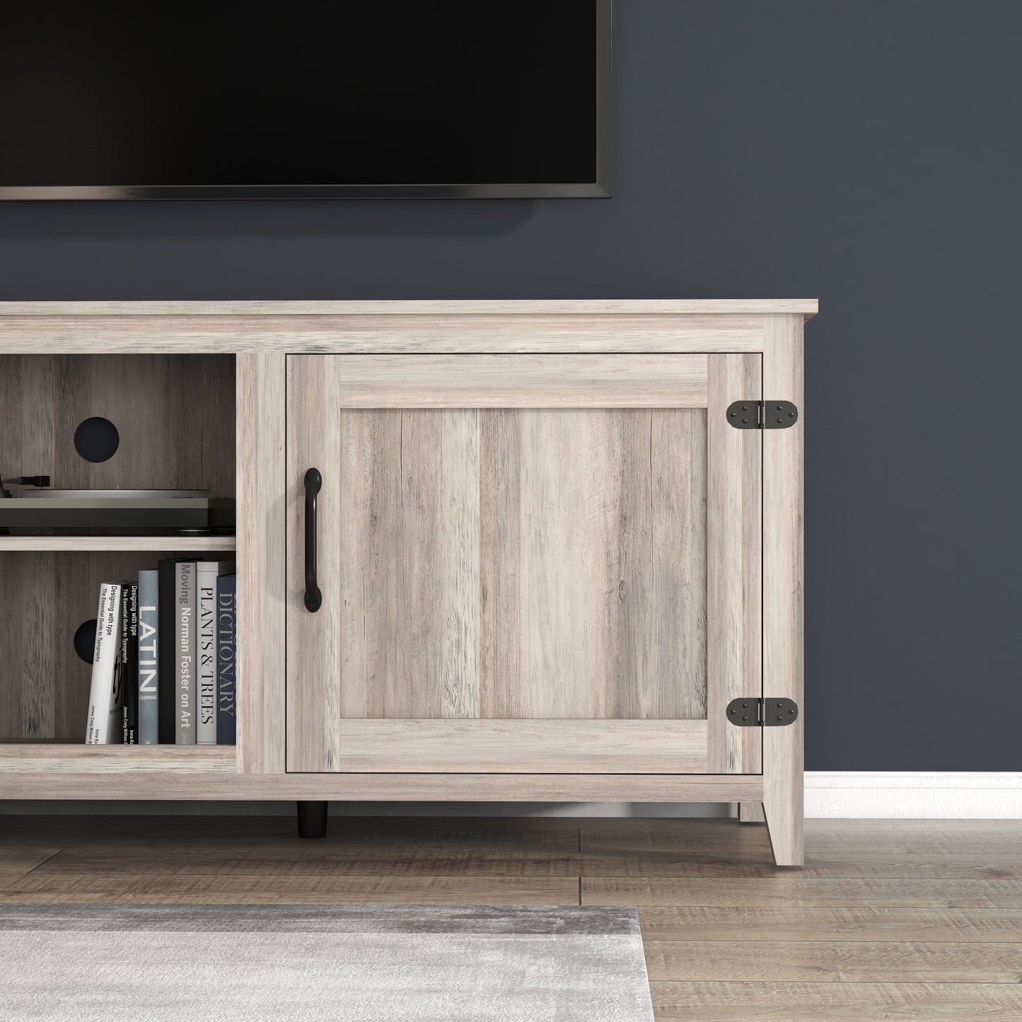 Grey Walnut TV Stand Storage Media Console with Two Doors