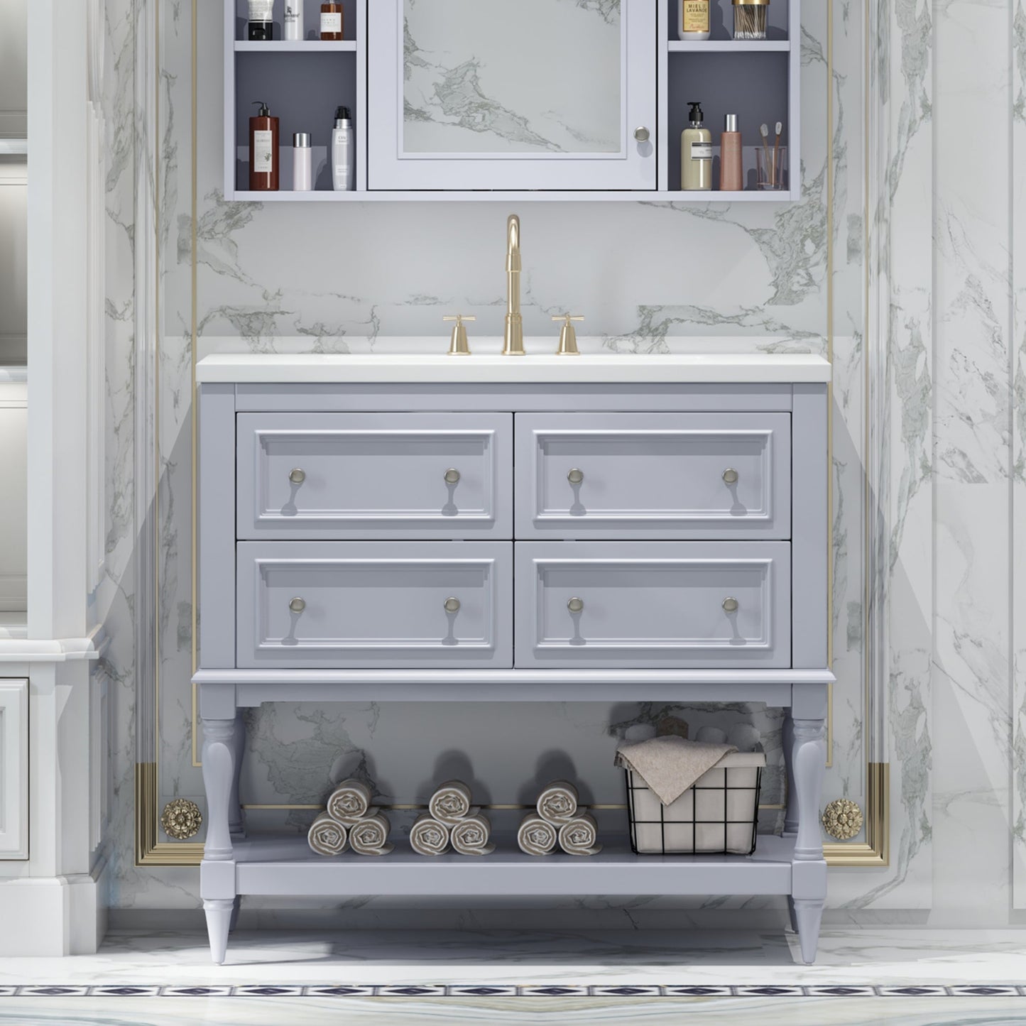 36" Blue Bathroom Vanity Cabinet with Sink Combo
