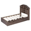 Twin Size Wood Platform Bed with House-shaped Storage Headboard and 2 Drawers Walnut - Korvel