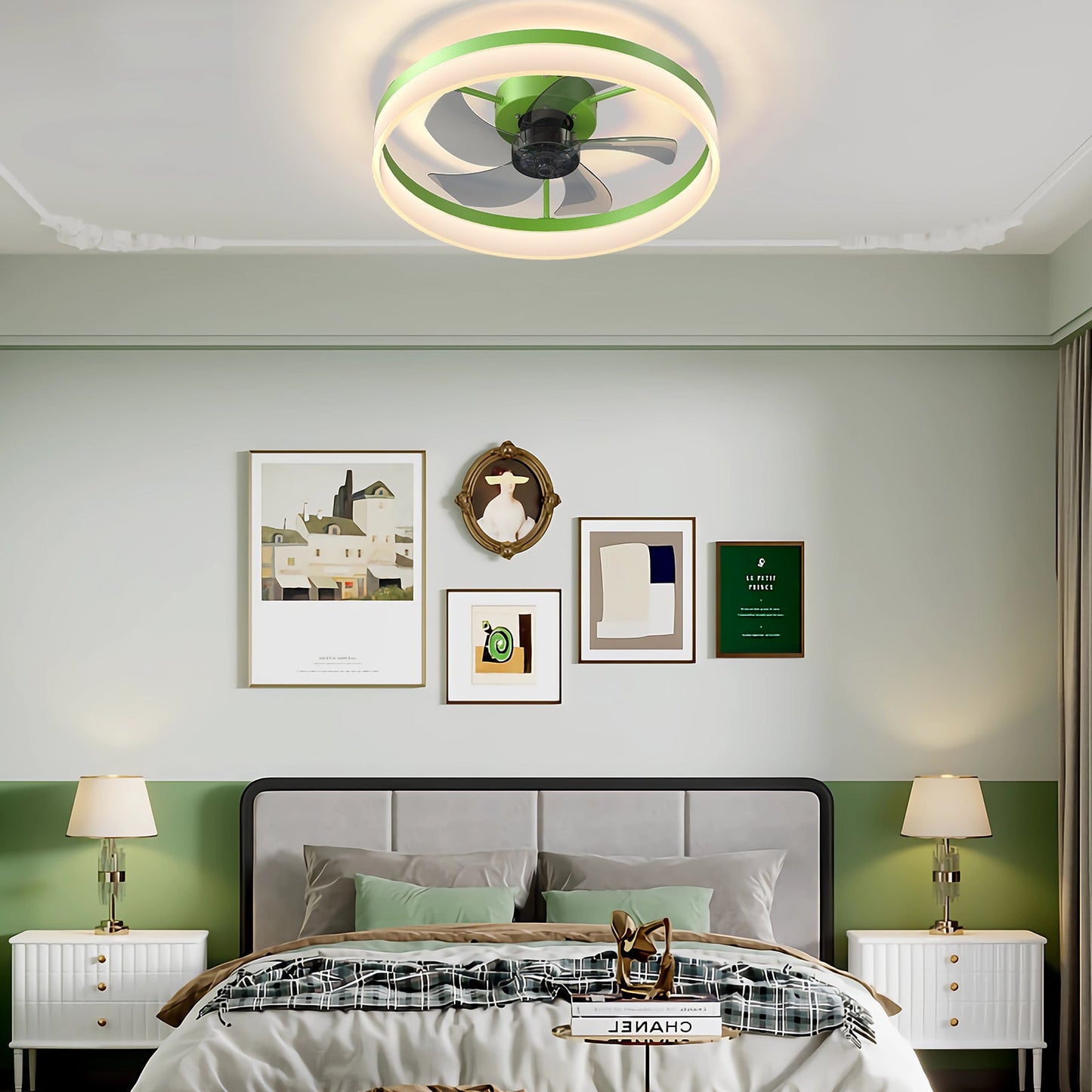 Dimmable LED Ceiling Fan with Modern Design in Green