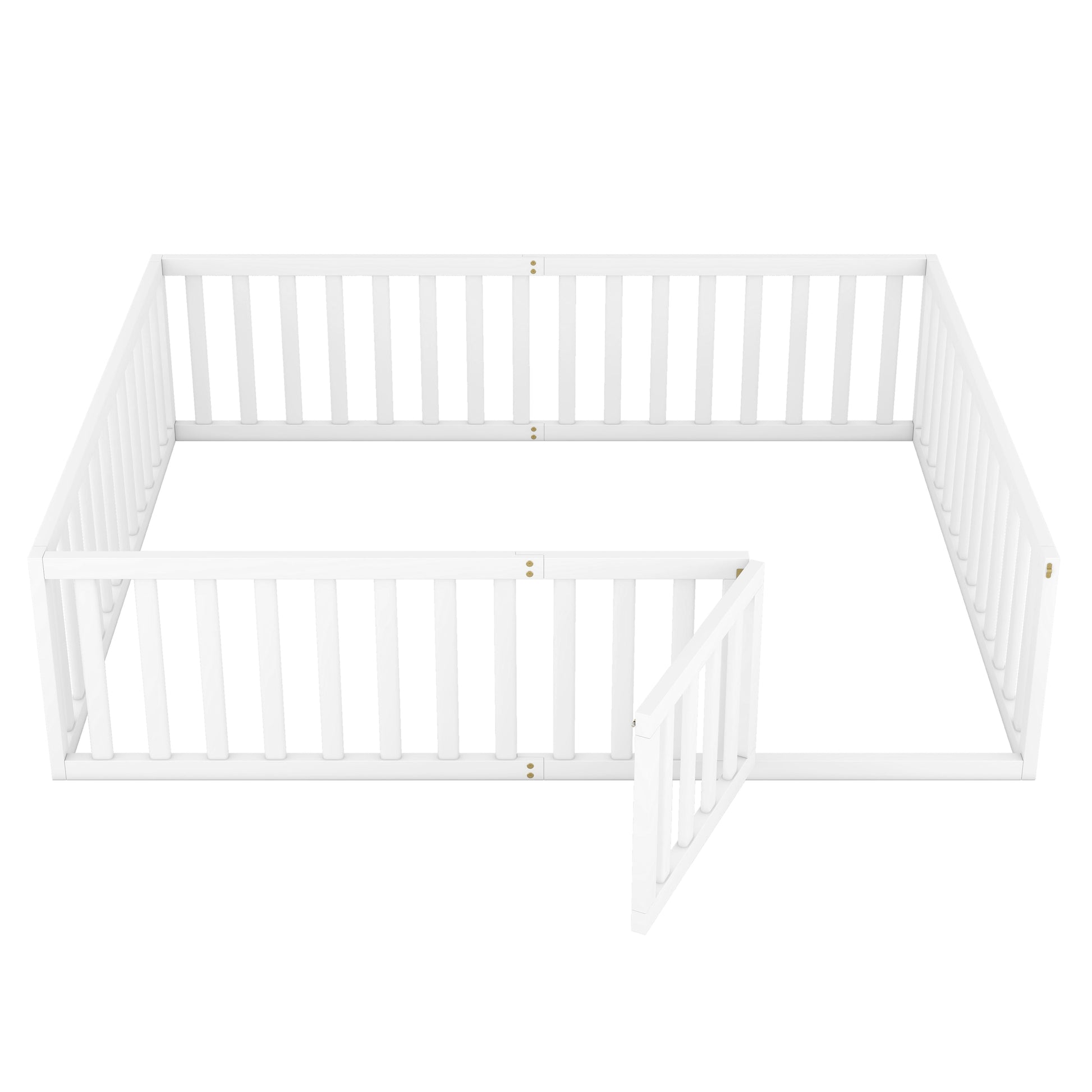 Queen Size Wood Floor Bed Frame with Fence and Door White(OLD SKU:WF289663AAK) - Korvel