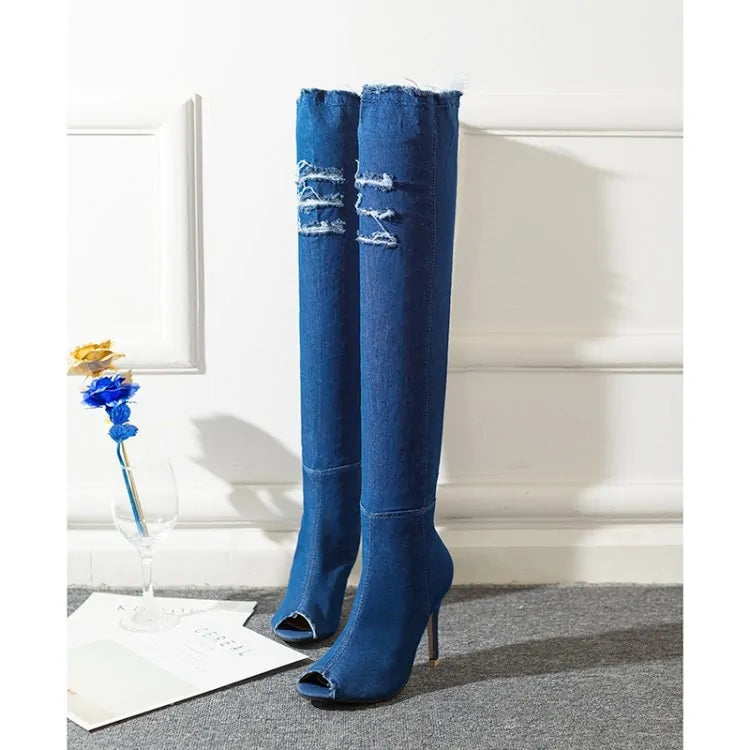 Bottes en Denim Stylées au Dessus du Genou