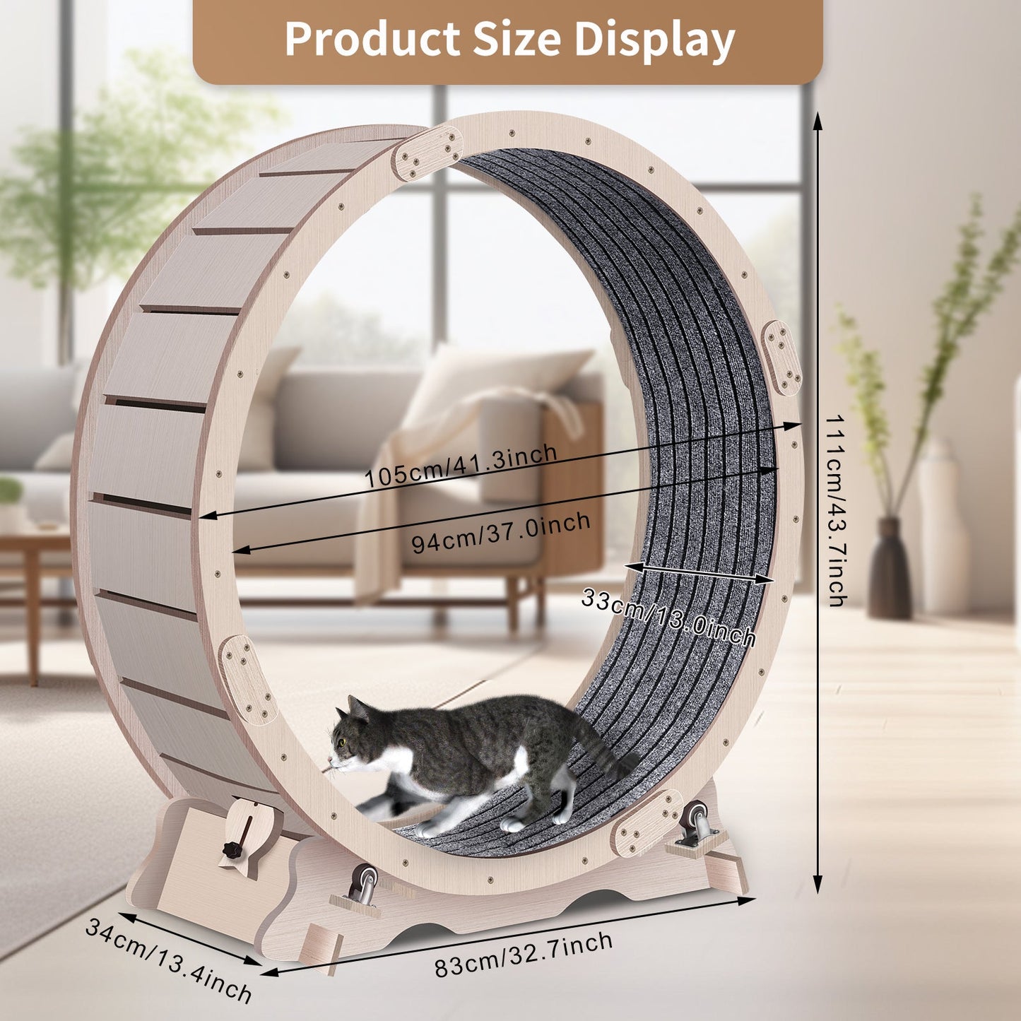 Cat Exercise Wheel for Indoor Cats - Natural Wood Finish