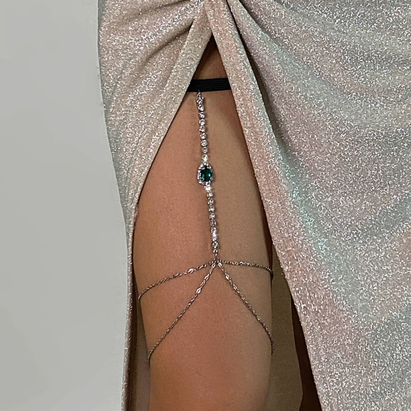 Lolita lace sexy leg ring body chain spicy girl beach fringe rhinestone thigh chain - Korvel