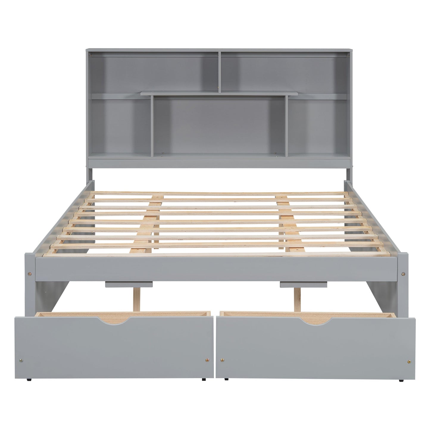 Elegant Queen Size Platform Bed with Storage Headboard, Gray