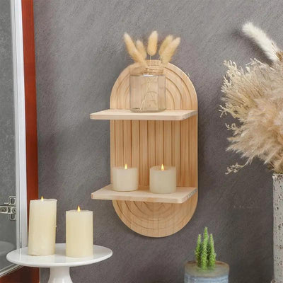 Bohemian style wooden arched wall hanging double layered candlestick vase suitable for decorating living room and bedroom walls - Korvel