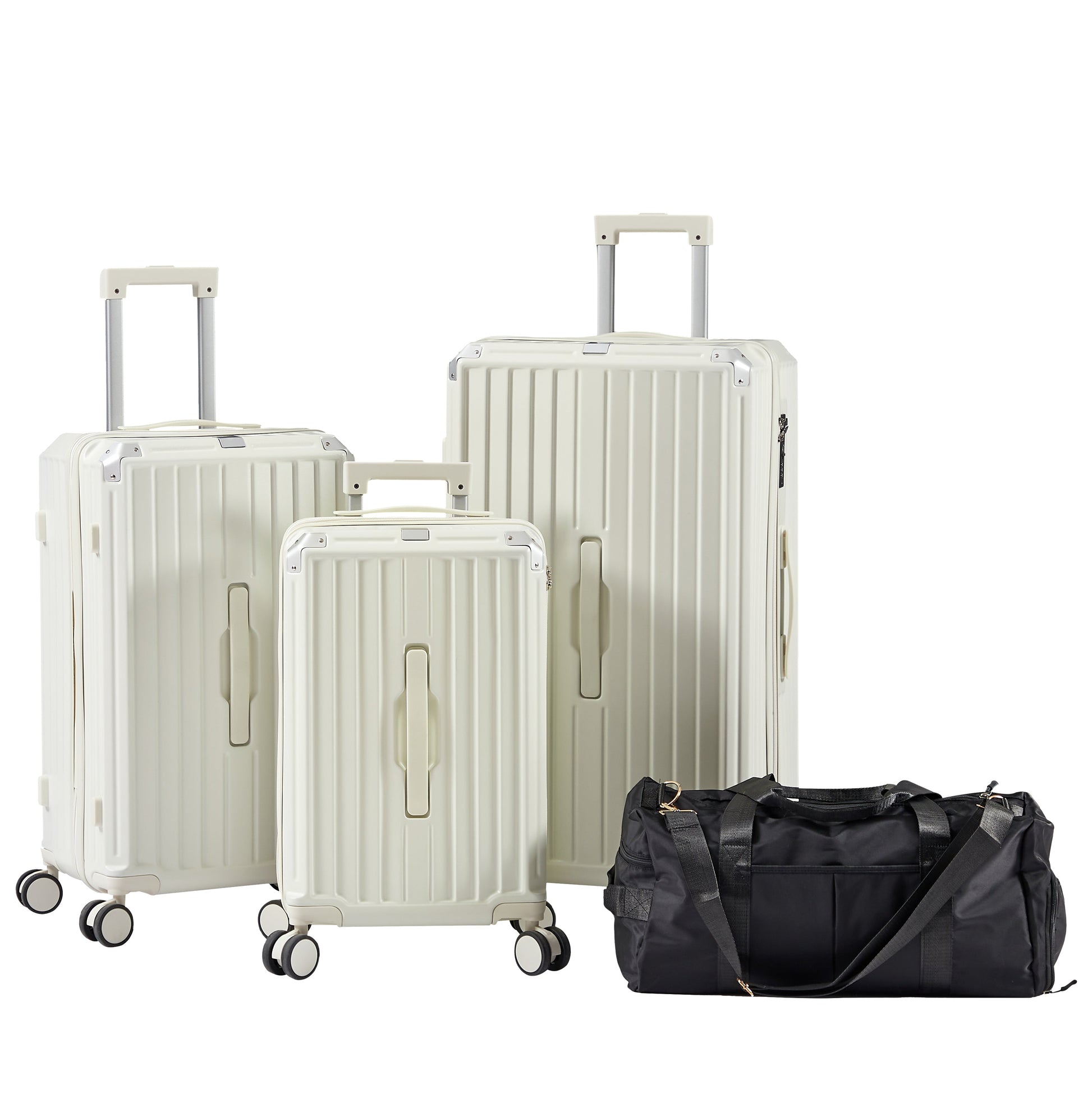 Luggage Set 4 pcs (20"/24"/29"/Travel Bag), PC+ABS Durable Lightweight Luggage with Collapsible Cup Holder、 TSA Lock, White - Korvel