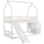 Twin over Twin House Bunk Bed with Convertible Slide,Storage Staircase,White - Korvel