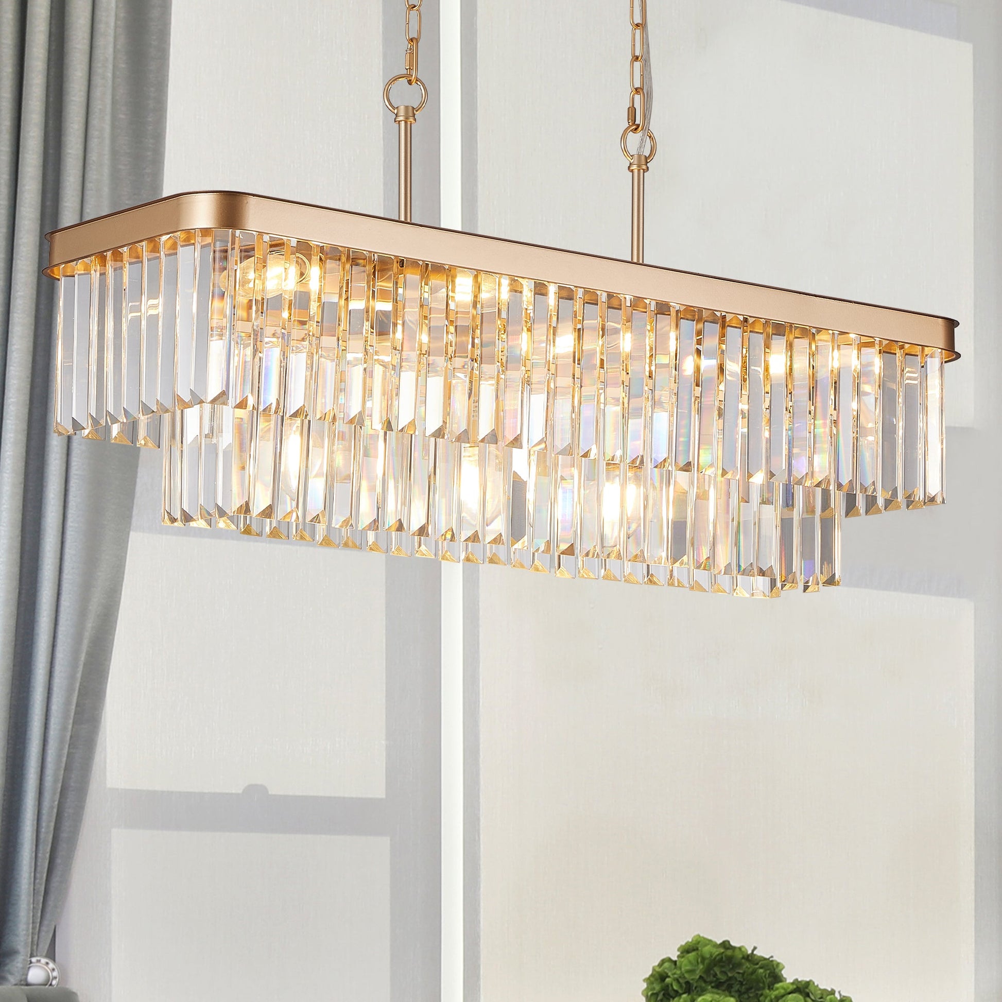 Chandeliers,Rectangular Crystal Chandelier Adjustable,E12 Modern Industrial Crystal Lights (Bulb Not Included) - Korvel