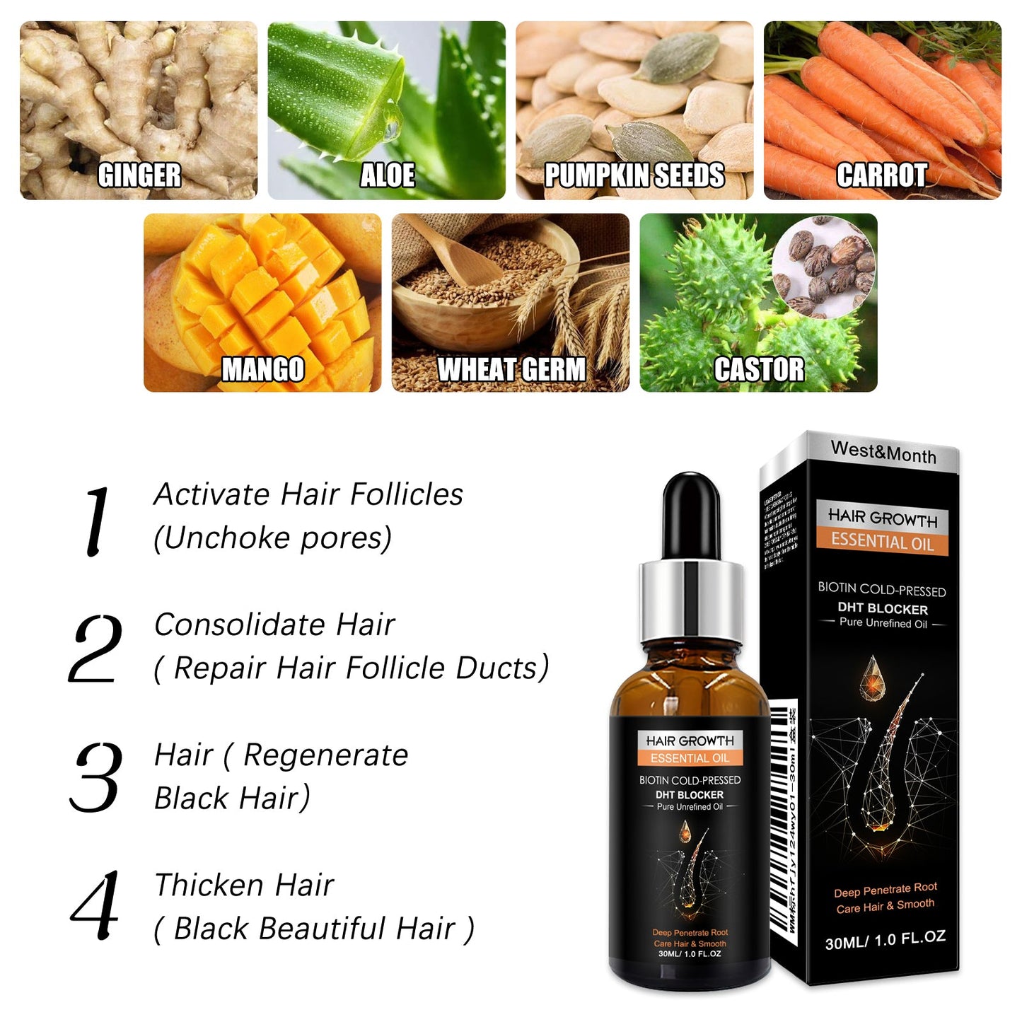 Hair Growth Essential Oil, Dense Hair Growth Repair Dry Hair And Moisture Hair Essence - Korvel