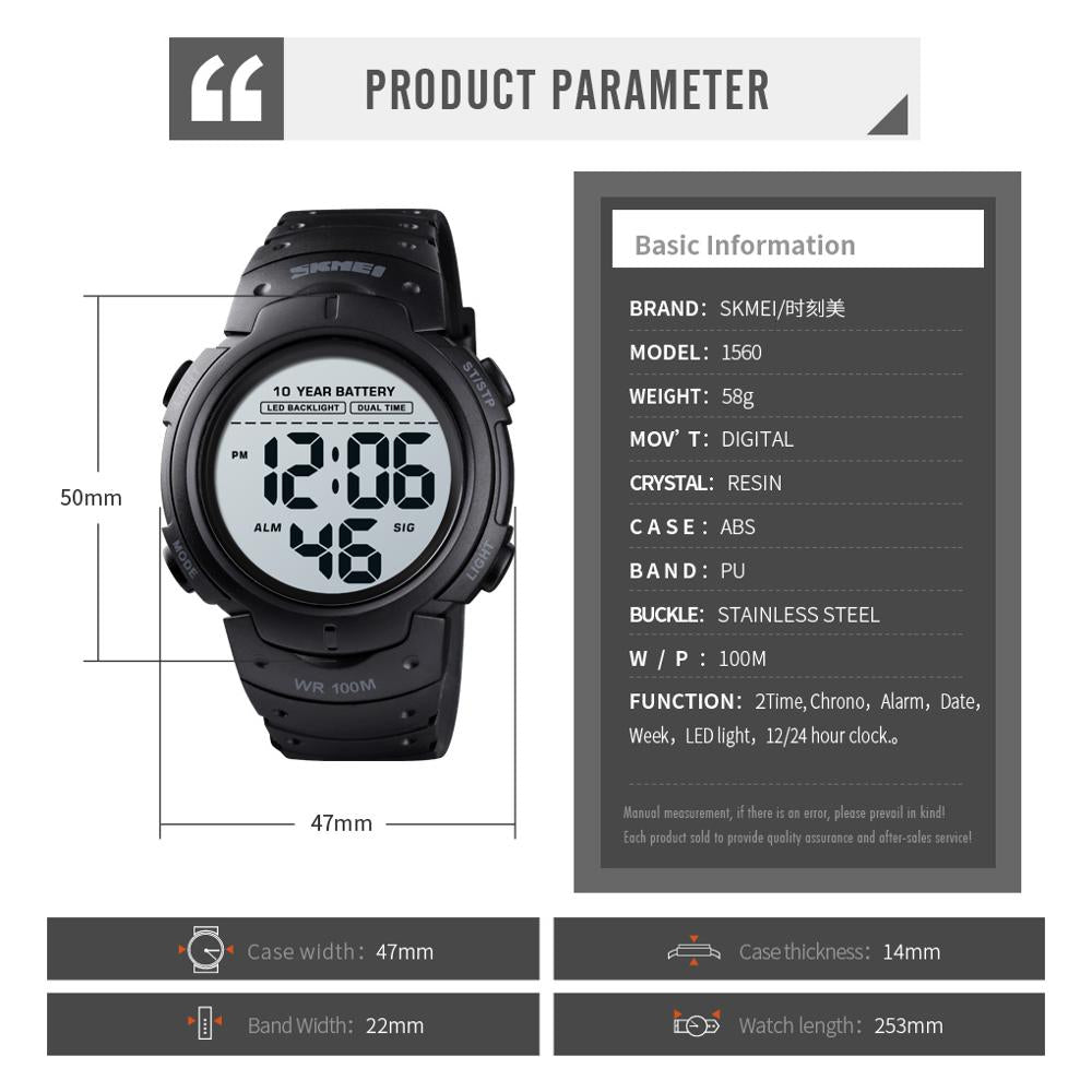 Reloj Digital Impermeable SKMEI para Hombre con Batería de 10 Años