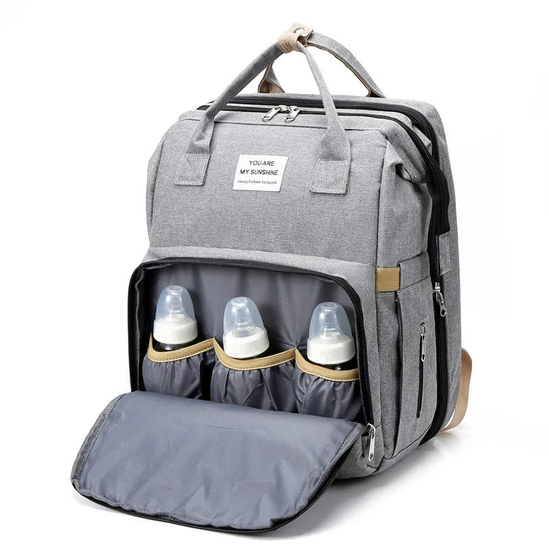 New Outdoor Folding Bag with Baby Can Sleep Mommy Bag Multi-functional Bottle Backpack Diaper Backpack - Korvel