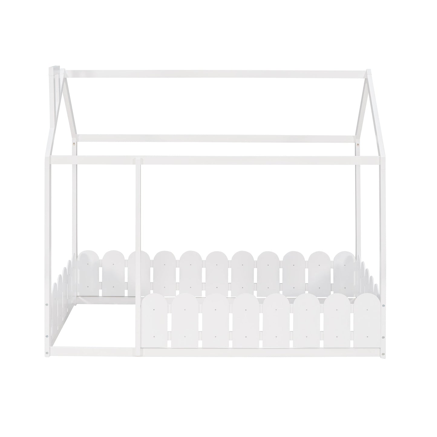 Cama de Madera en Forma de Casa para Niños de Tamaño Individual - Blanca
